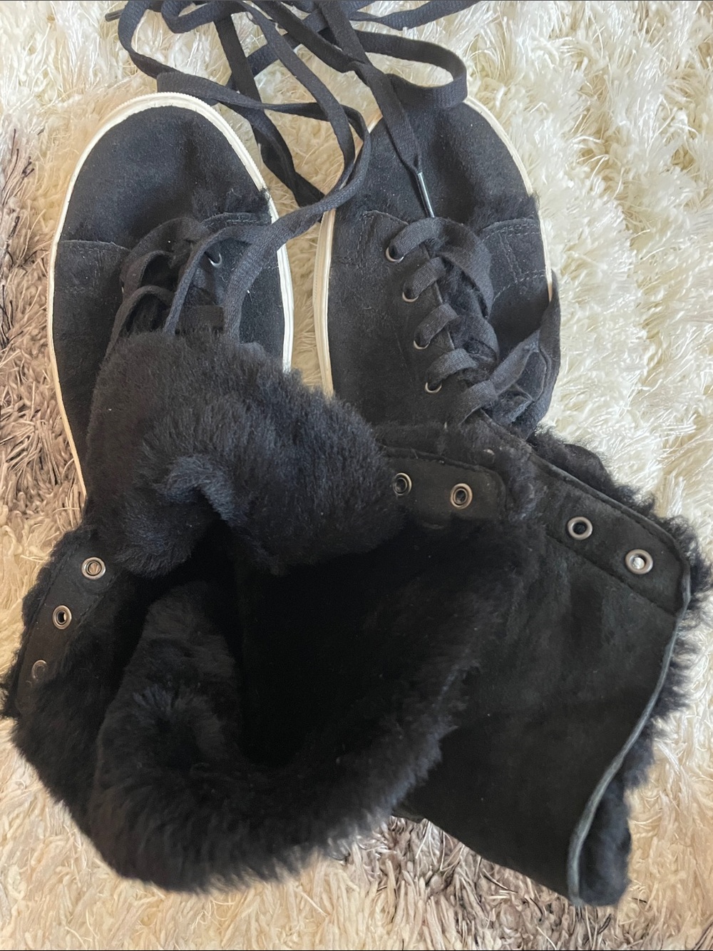 UGG Black Lace-Up Shearling-Lined Boots